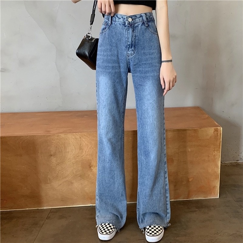Mazefeng New 2020 Women Spring Summer Jeans High Waist Casual Trousers Female Straight Denim Streetwear Wide Leg Long Pants